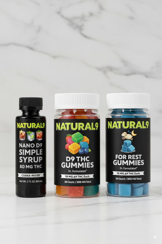 2oz Nano THC Syrup + D9 Gummies + For Rest Gummies